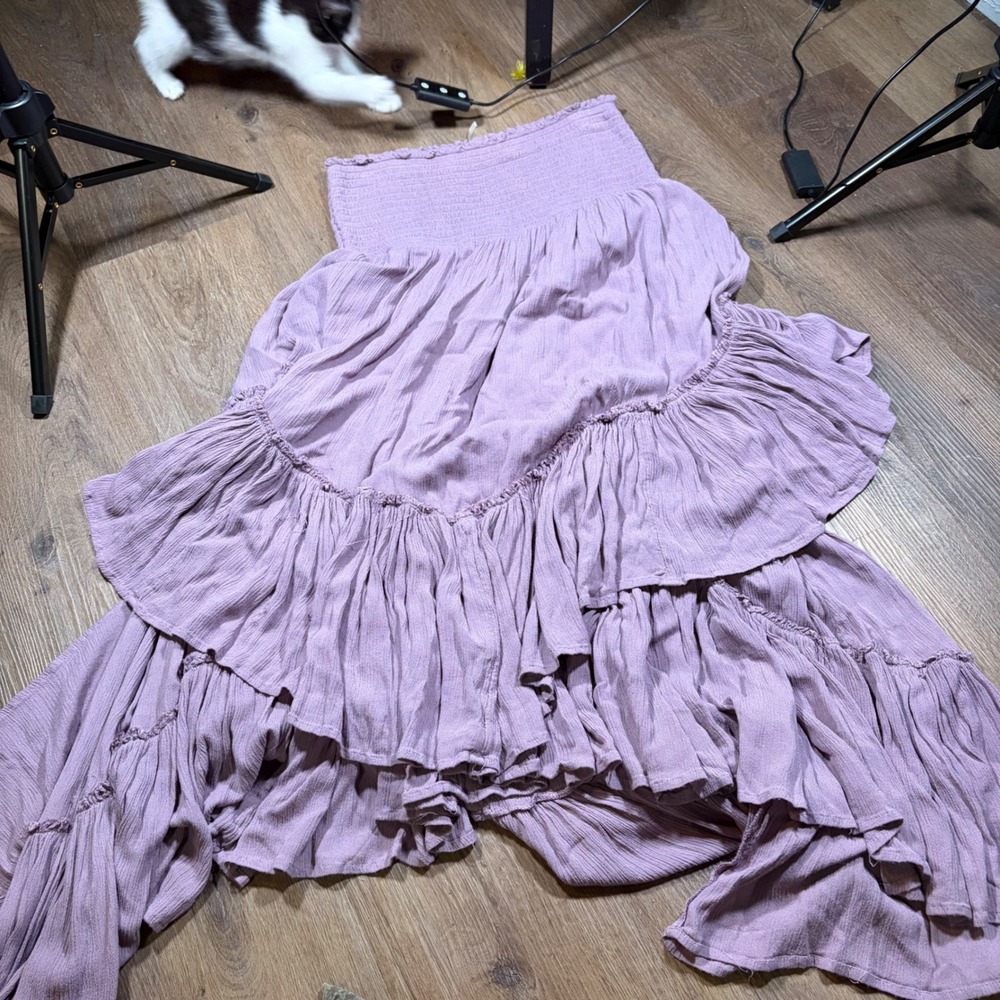 Free People Extratropical Maxi Skirt Mauve Purple Smocked Tiered Ruffle Small - Picture 6 of 6